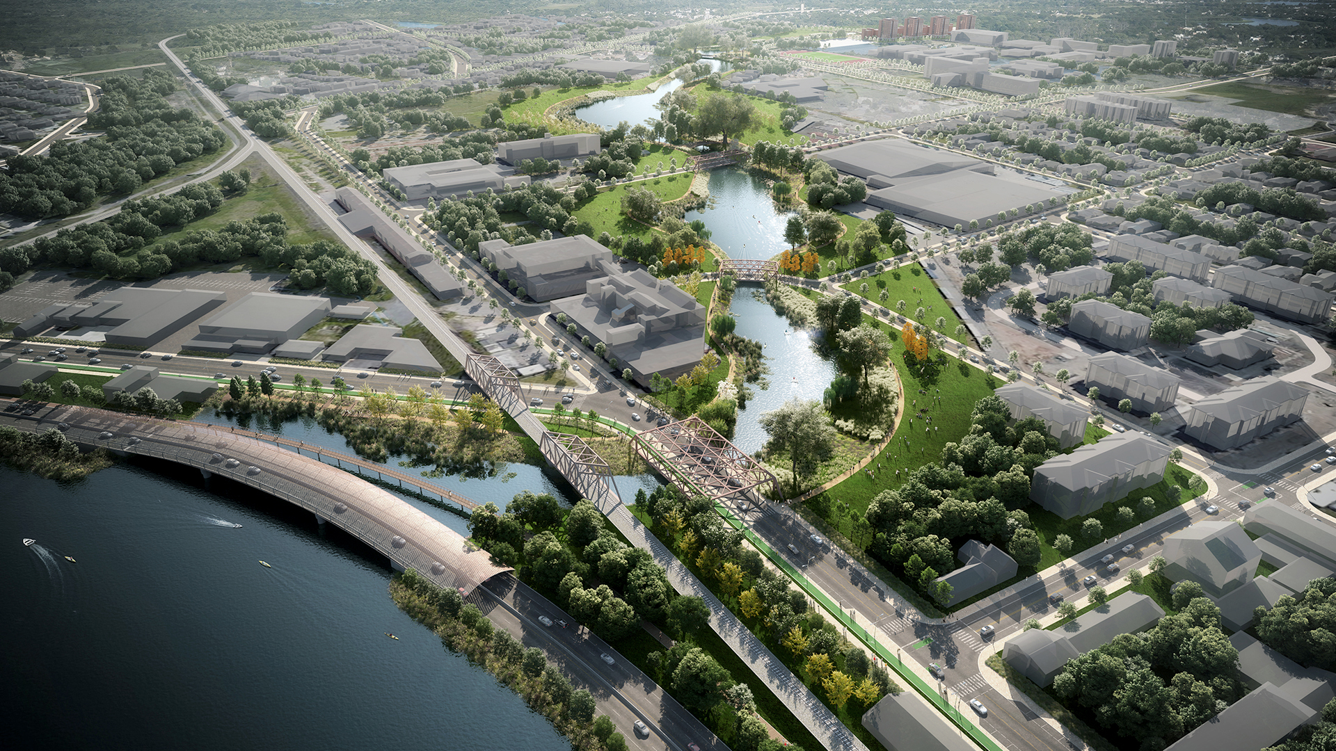 Aerial view facing North-West over the Scajaquada Expressway.